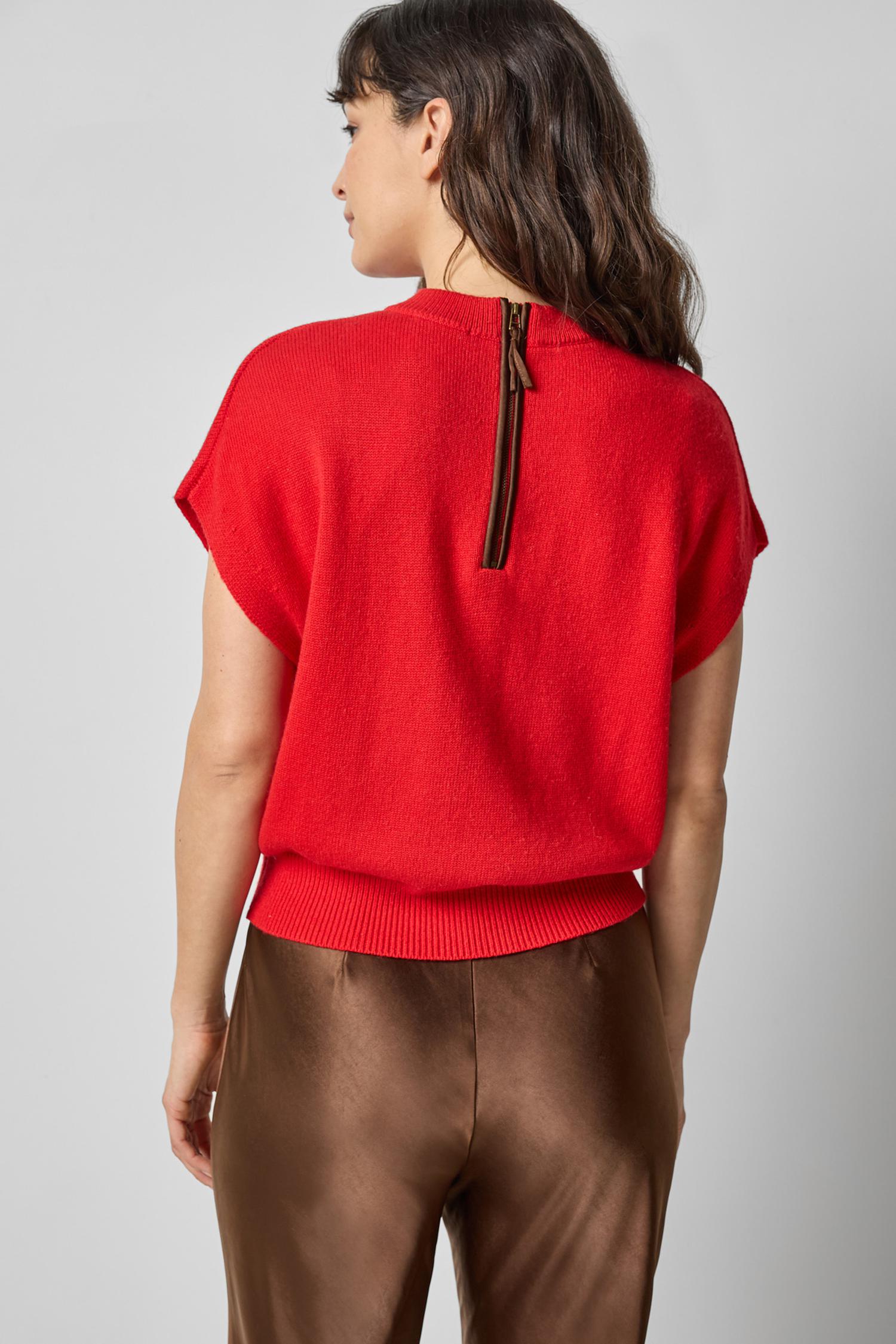 Banded Bottom Wedge Sweater in color Scarlet Image A2