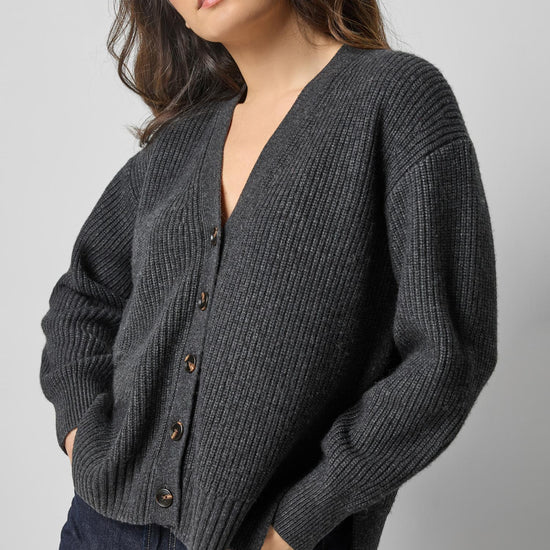 Relaxed Side Vent Cardigan Womens Sweater Caviar A1