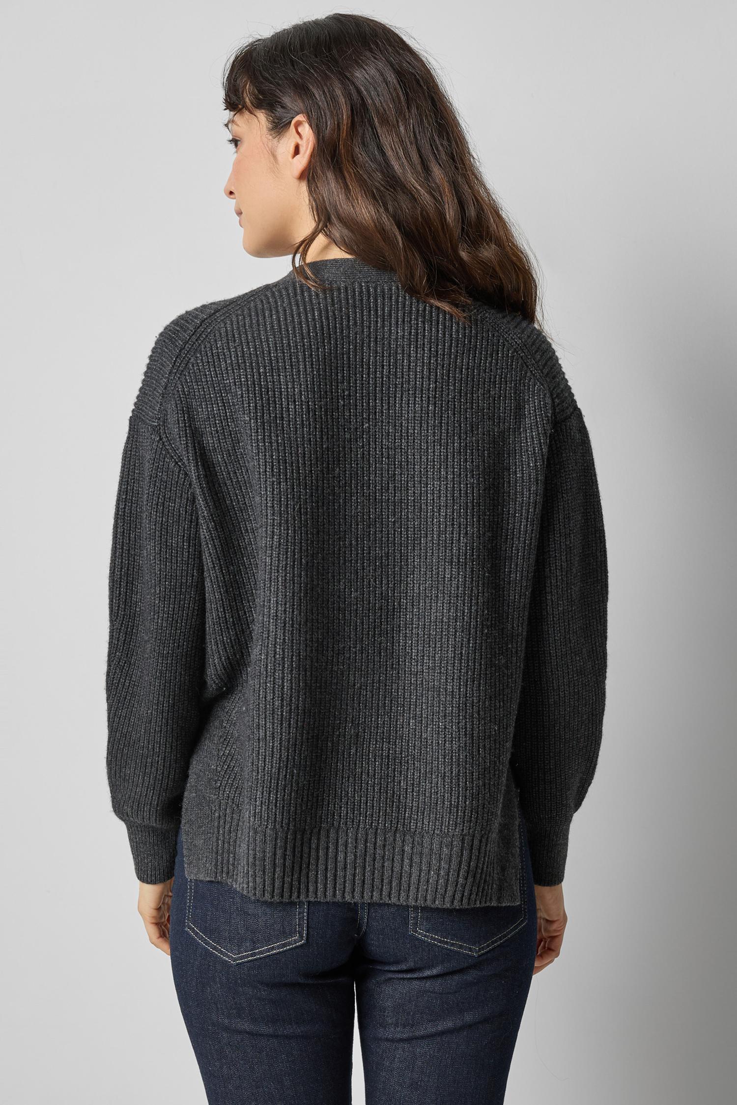 Relaxed Side Vent Cardigan Womens Sweater Caviar A2