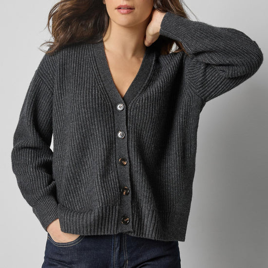 Relaxed Side Vent Cardigan Womens Sweater Caviar A3