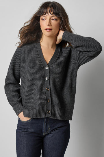 Relaxed Side Vent Cardigan in color Caviar Image A3