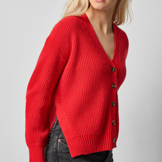 Relaxed Side Vent Cardigan Womens Sweater Scarlet A1