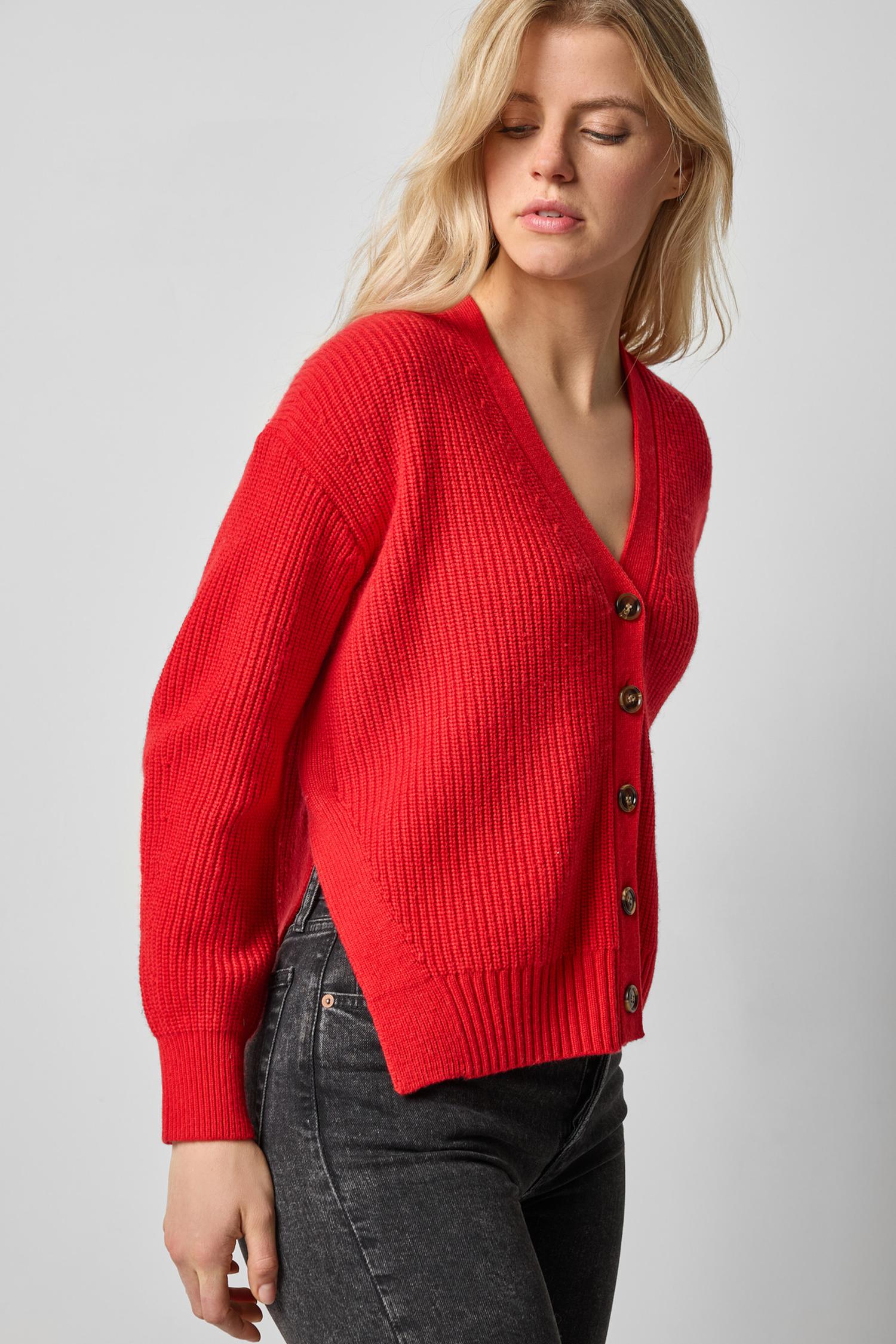 Relaxed Side Vent Cardigan Womens Sweater Scarlet A1