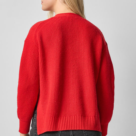 Relaxed Side Vent Cardigan Womens Sweater Scarlet A2
