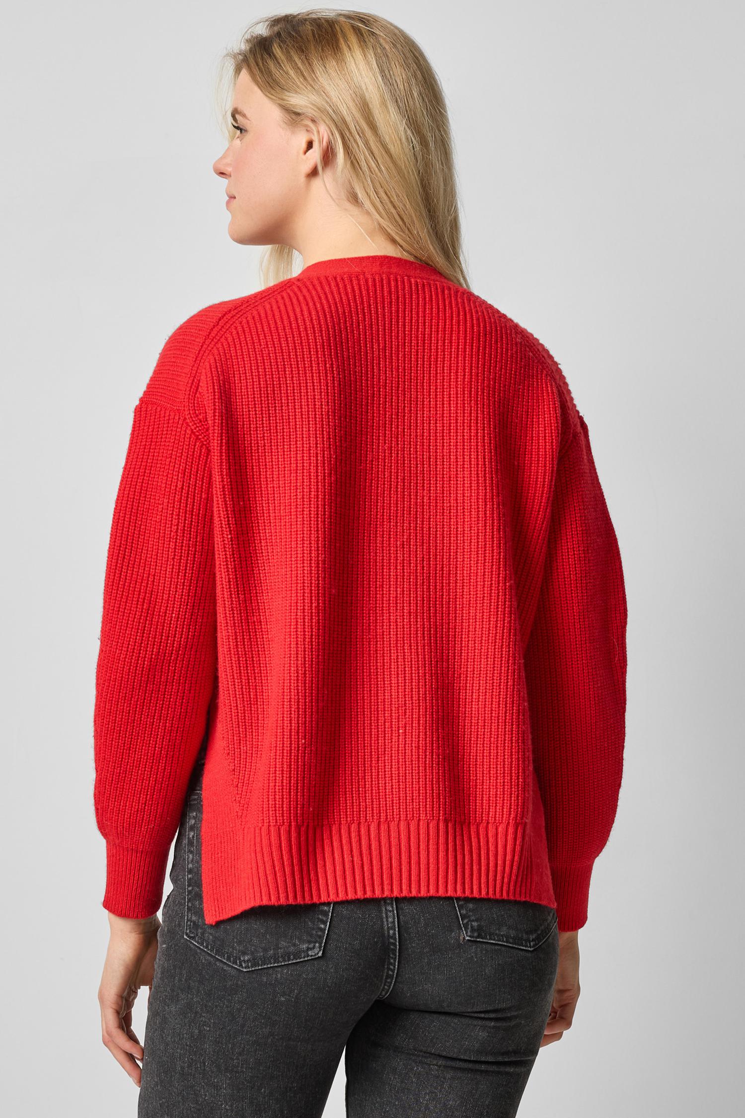 Relaxed Side Vent Cardigan Womens Sweater Scarlet A2