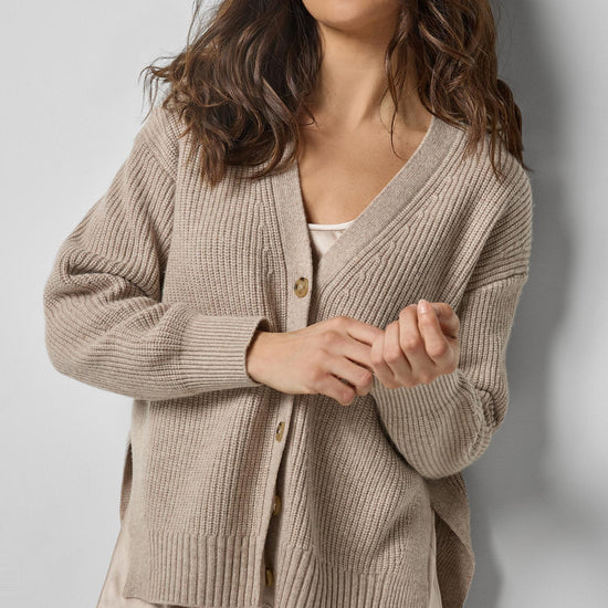 Relaxed Side Vent Cardigan Womens Sweater Wheat A1