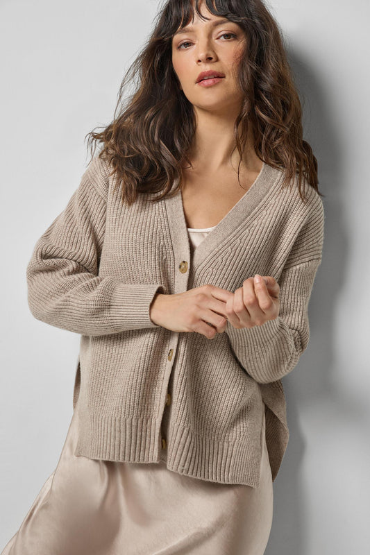 Relaxed Side Vent Cardigan Womens Sweater Wheat A1