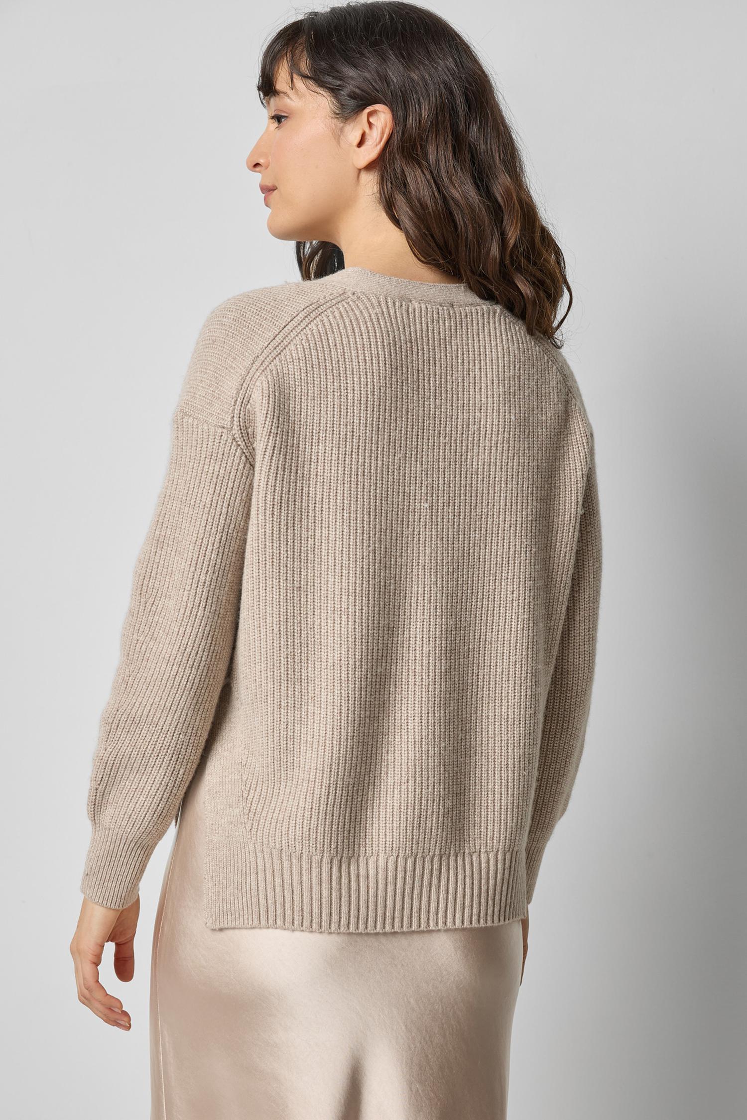 Relaxed Side Vent Cardigan Womens Sweater Wheat A2