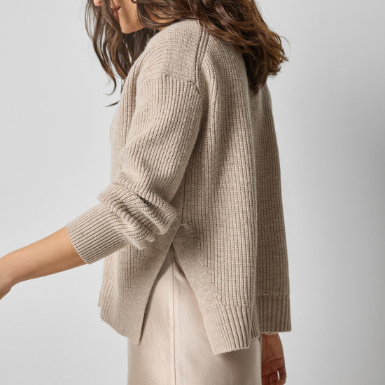Relaxed Side Vent Cardigan Womens Sweater Wheat A3