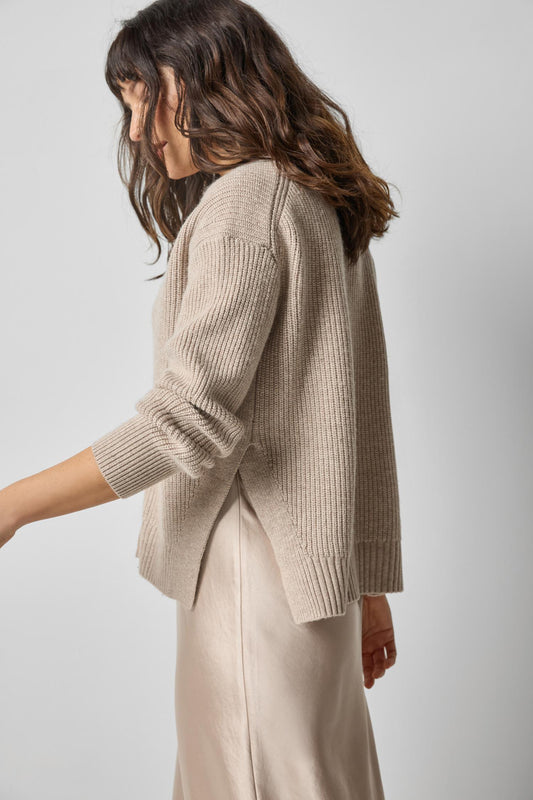 Relaxed Side Vent Cardigan Womens Sweater Wheat A3