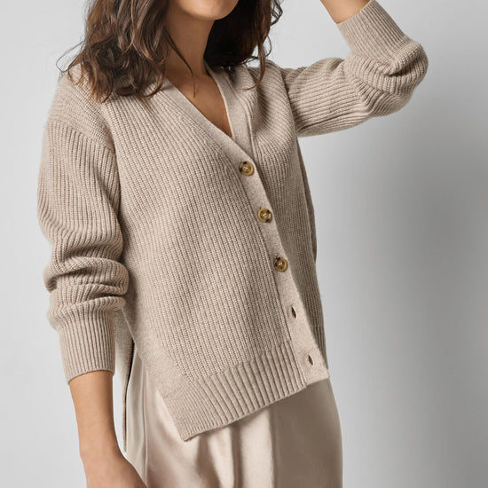 Relaxed Side Vent Cardigan Womens Sweater Wheat A4