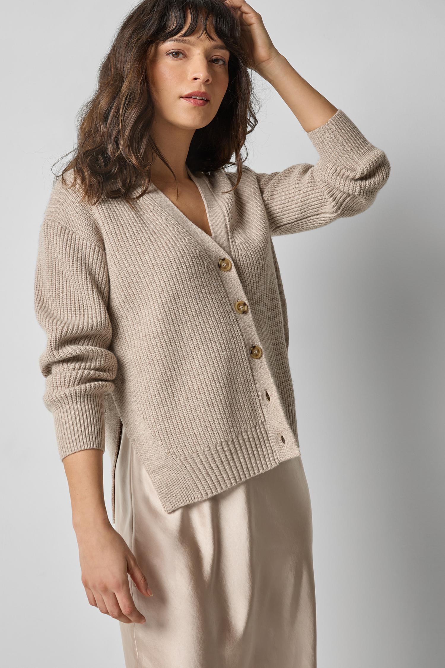 Relaxed Side Vent Cardigan Womens Sweater Wheat A4