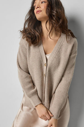 Relaxed Side Vent Cardigan in color Wheat Image A5