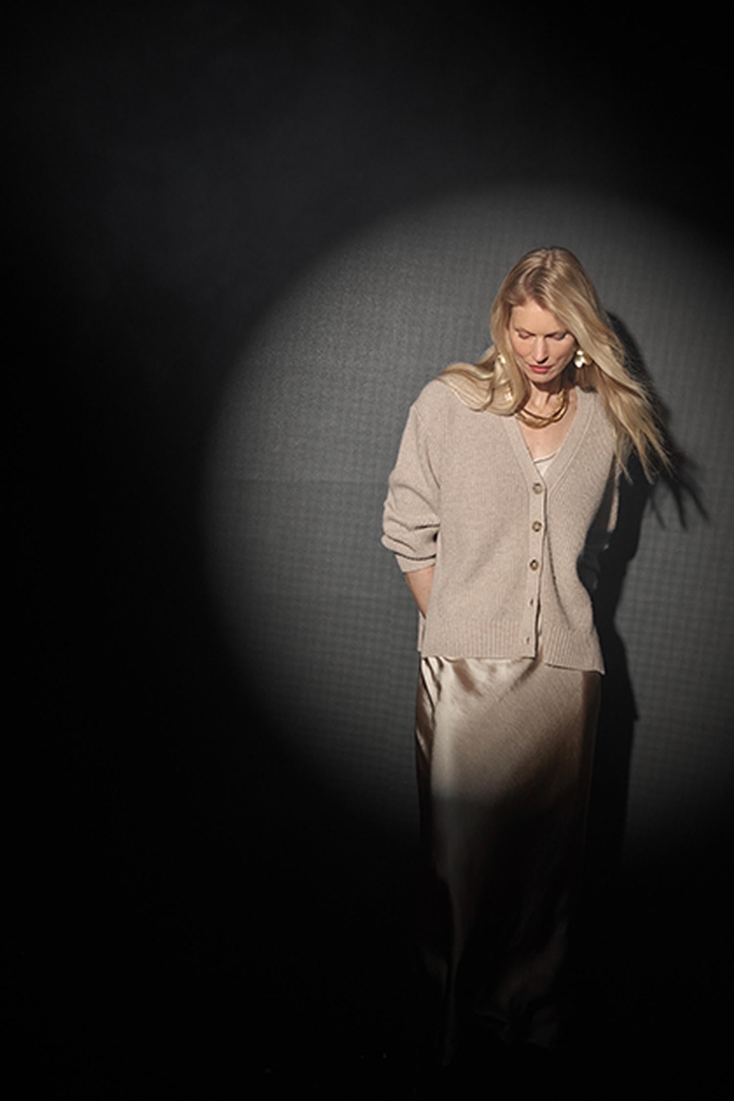 Relaxed Side Vent Cardigan in color Wheat Image C0