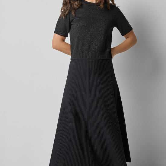 Short Sleeve Sparkle Sweater in color Black Sparkle Image A0