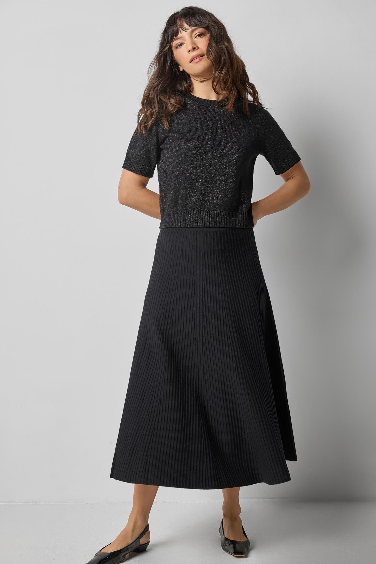 Short Sleeve Sparkle Sweater in color Black Sparkle Image A0