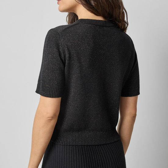 Short Sleeve Sparkle Sweater in color Black Sparkle Image A2