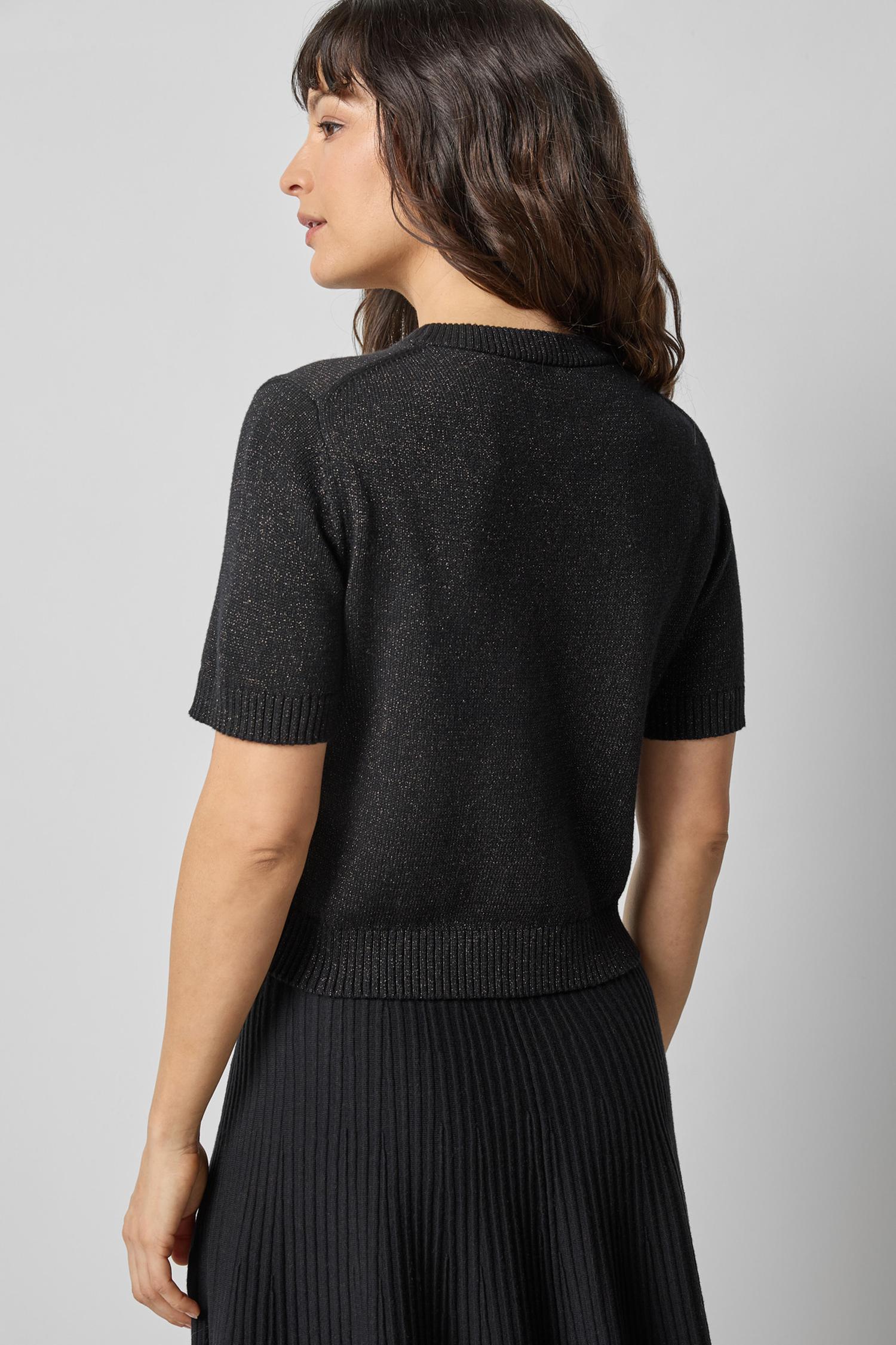 Short Sleeve Sparkle Sweater in color Black Sparkle Image A2