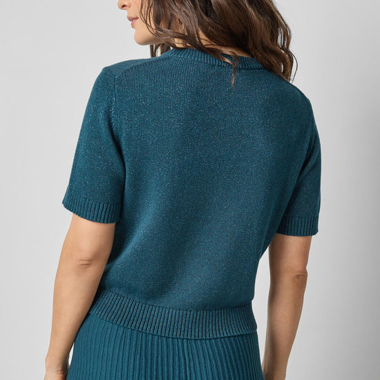 Short Sleeve Sparkle Sweater in color Deep Sea Sparkle Image A2