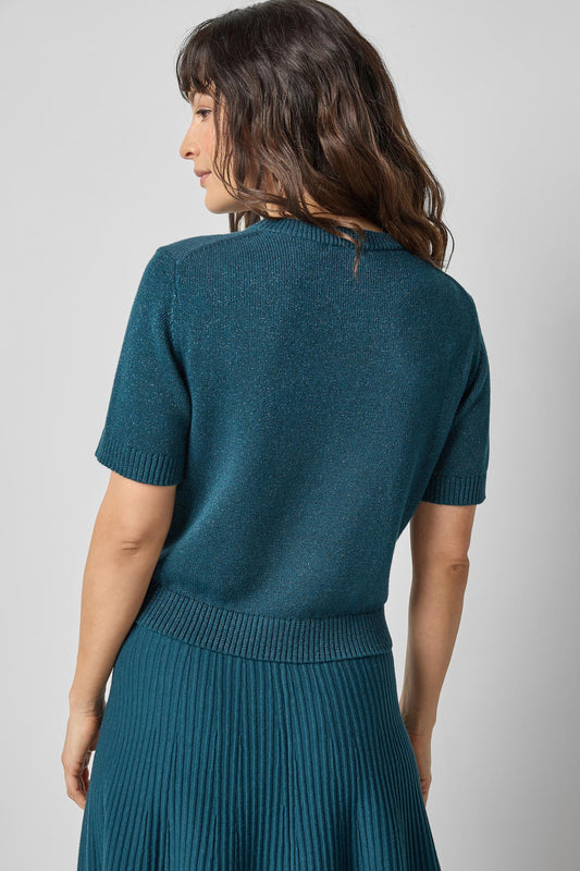Short Sleeve Sparkle Sweater in color Deep Sea Sparkle Image A2