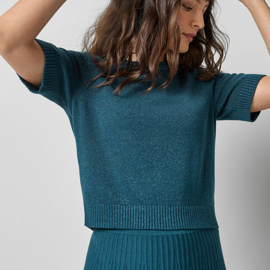 Short Sleeve Sparkle Sweater in color Deep Sea Sparkle Image A3