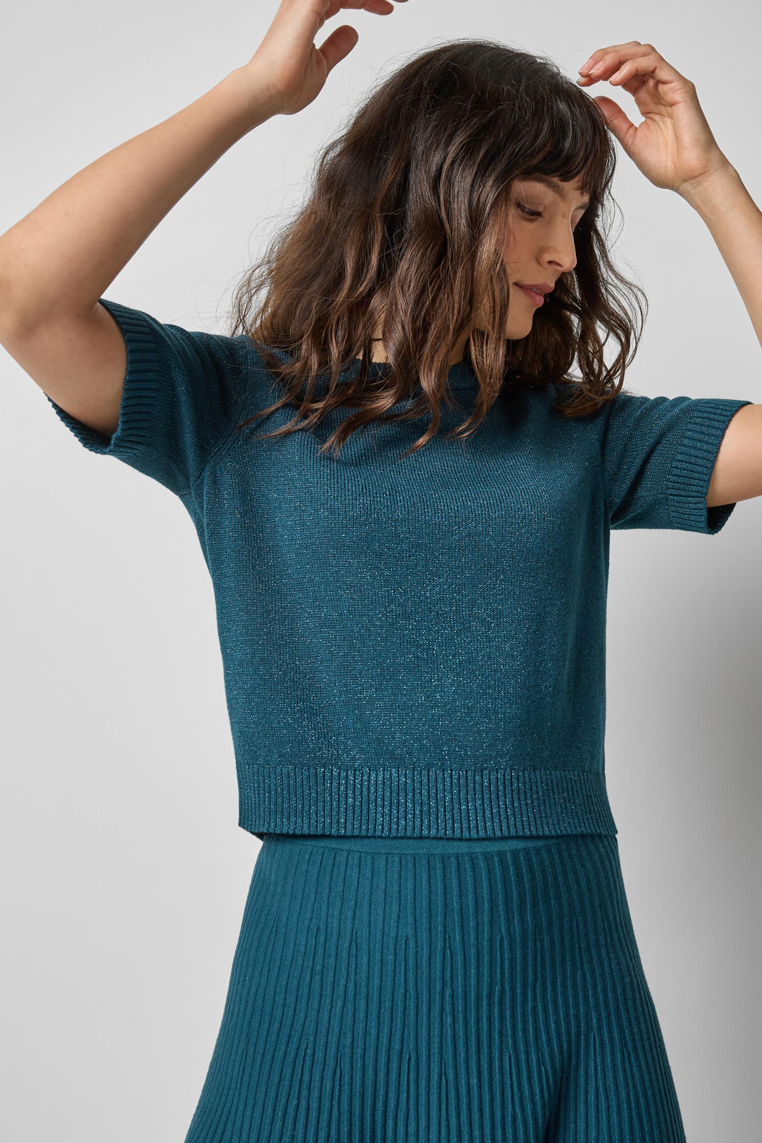 Short Sleeve Sparkle Sweater in color Deep Sea Sparkle Image A3