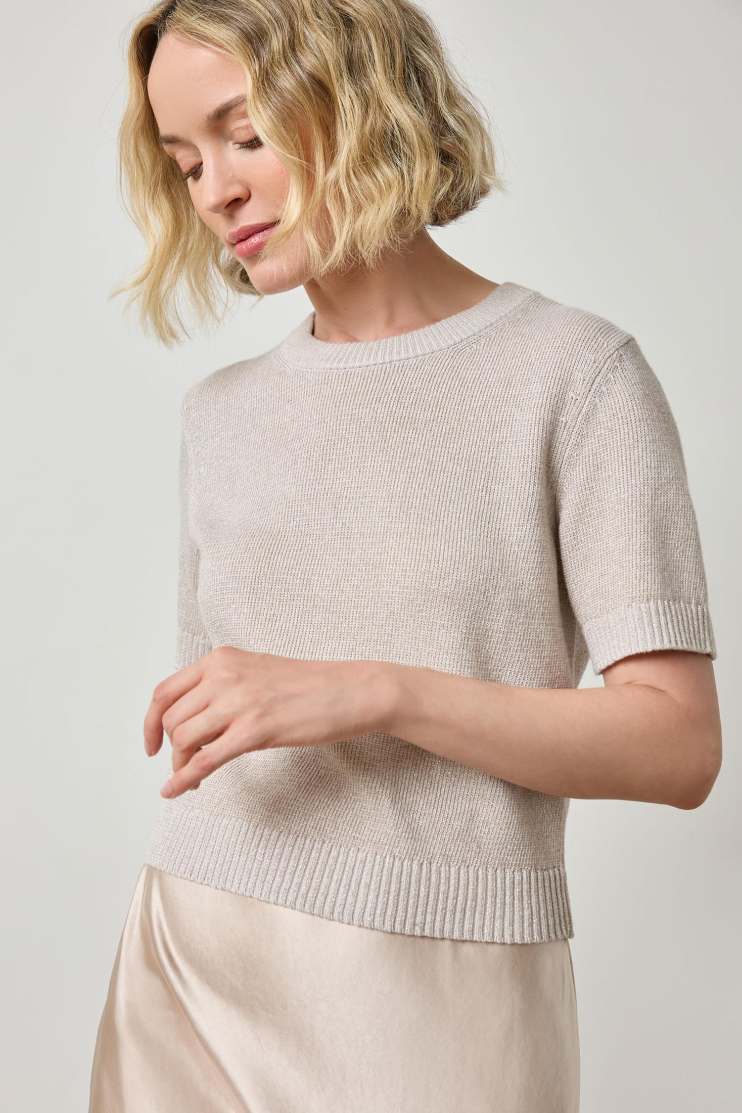 Short Sleeve Sparkle Sweater in color Mist Sparkle Image A1