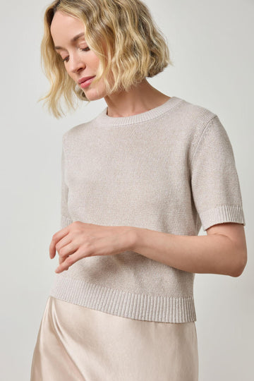 Short Sleeve Sparkle Sweater in color Mist Sparkle Image A1