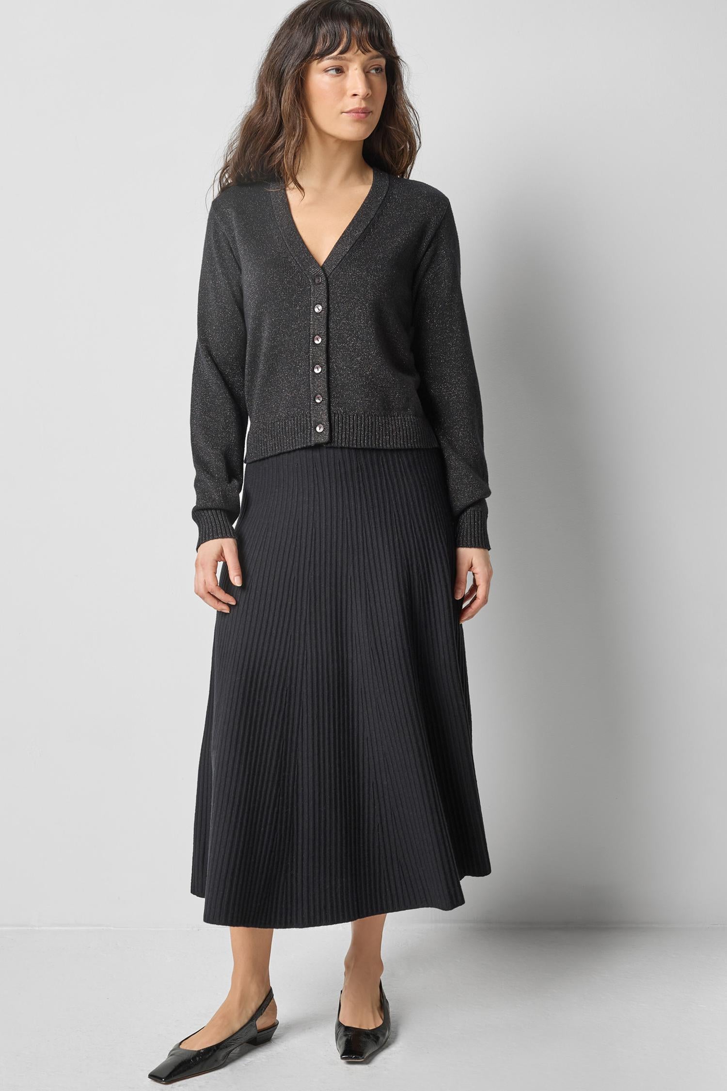 Flared Knit Skirt in color Black Image A0