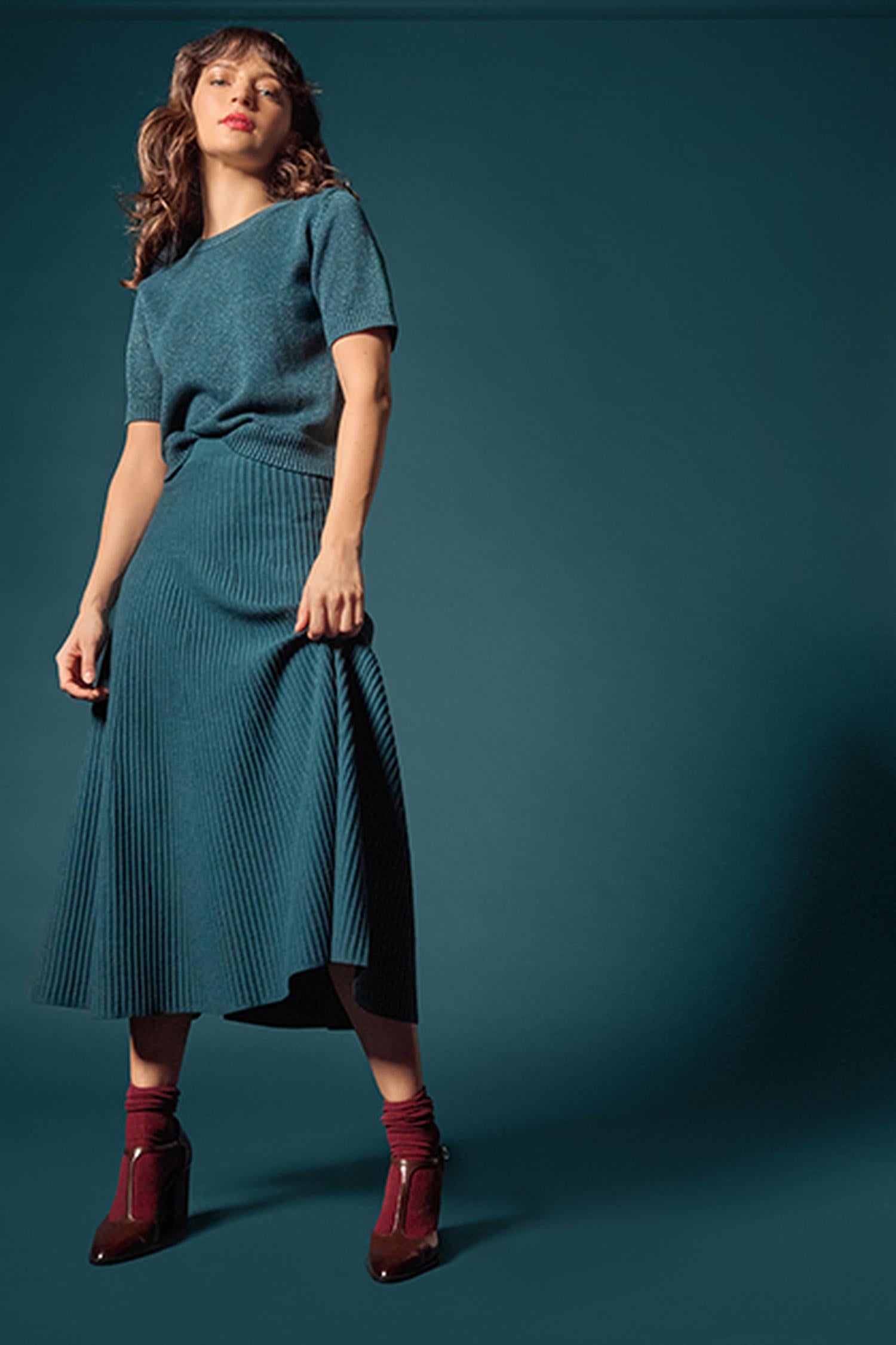 Flared Knit Skirt in color Deep Sea Image C0