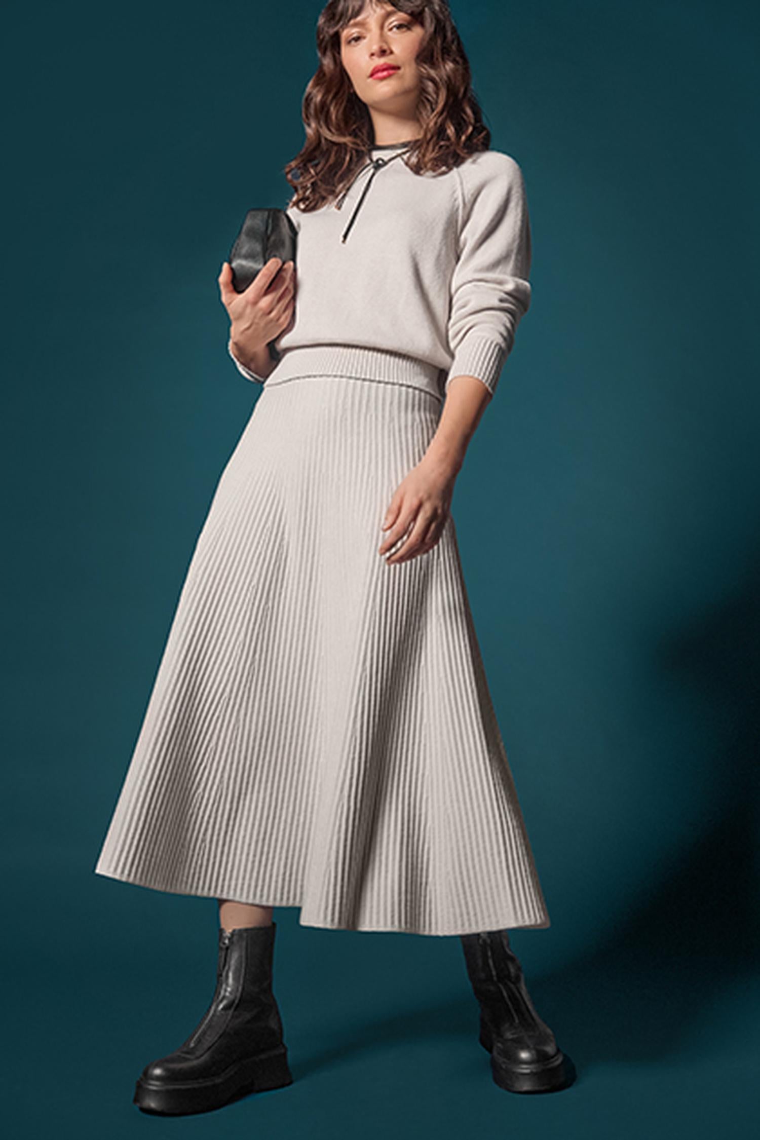 Flared Knit Skirt in color Mist Image C0
