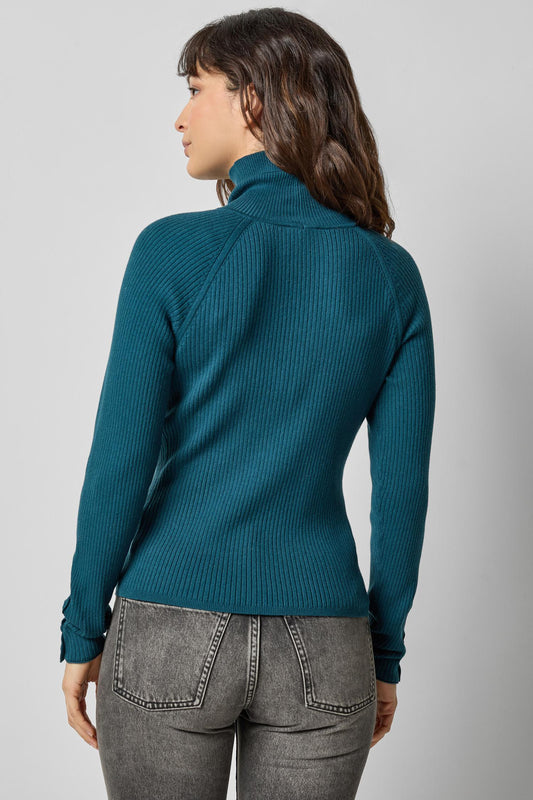 Slim Rib Turtleneck in color Deep Sea Image A2