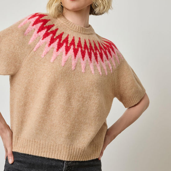 Short Sleeve Easy Fairisle Sweater in color Camel Fairisle Image A1