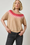 Short Sleeve Easy Fairisle Sweater Womens Sweater Camel Fairisle A3