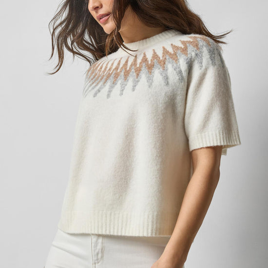 Short Sleeve Easy Fairisle Sweater in color Winter White Fairisle Image A1