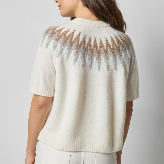 Short Sleeve Easy Fairisle Sweater in color Winter White Fairisle Image A2