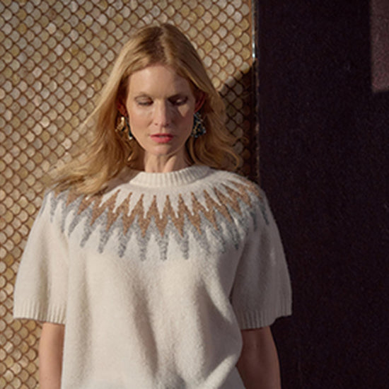 Short Sleeve Easy Fairisle Sweater in color Winter White Fairisle Image C0