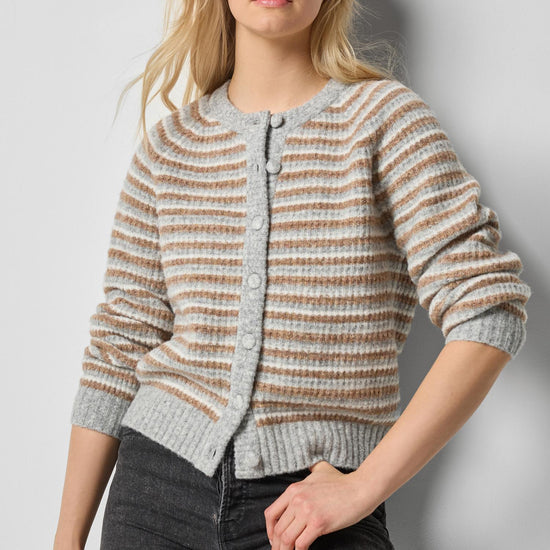 Button Front Striped Cardigan in color Dove Stripe Image A1