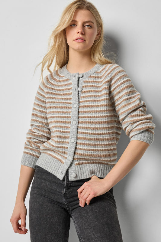 Button Front Striped Cardigan in color Dove Stripe Image A1