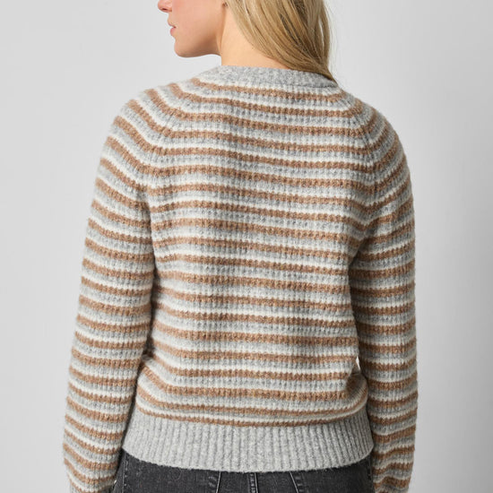 Button Front Striped Cardigan in color Dove Stripe Image A2