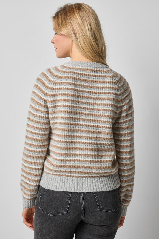 Button Front Striped Cardigan in color Dove Stripe Image A2