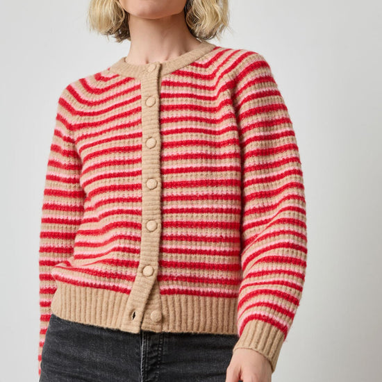 Button Front Striped Cardigan in color Holly Stripe Image A1