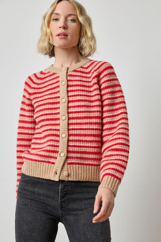 Button Front Striped Cardigan in color Holly Stripe Image A1