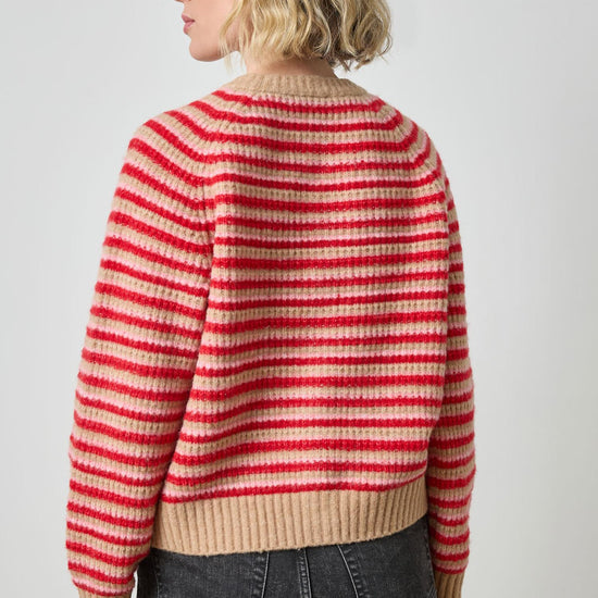 Button Front Striped Cardigan in color Holly Stripe Image A2