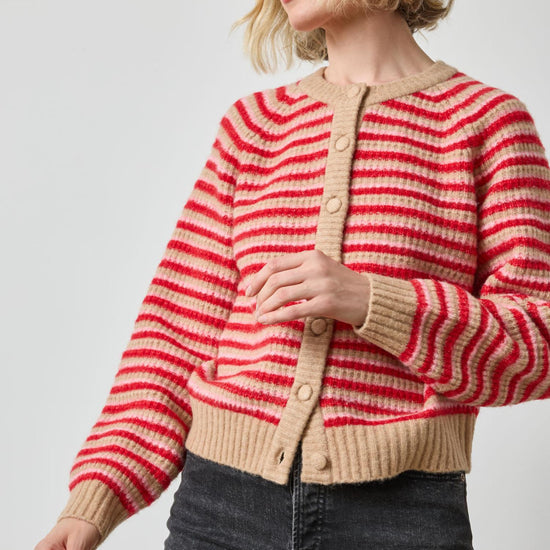 Button Front Striped Cardigan in color Holly Stripe Image A3