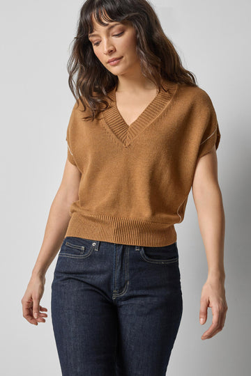 V-Neck Wedge Sweater in color Cork Image A1