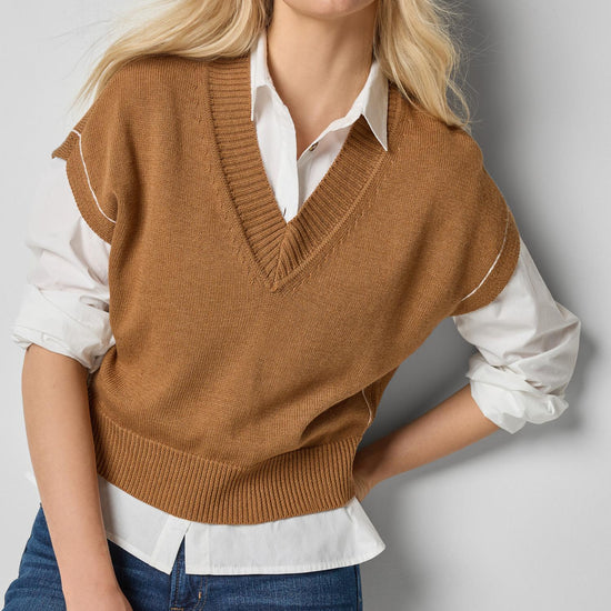 V-Neck Wedge Sweater Womens Sweater Cork A3
