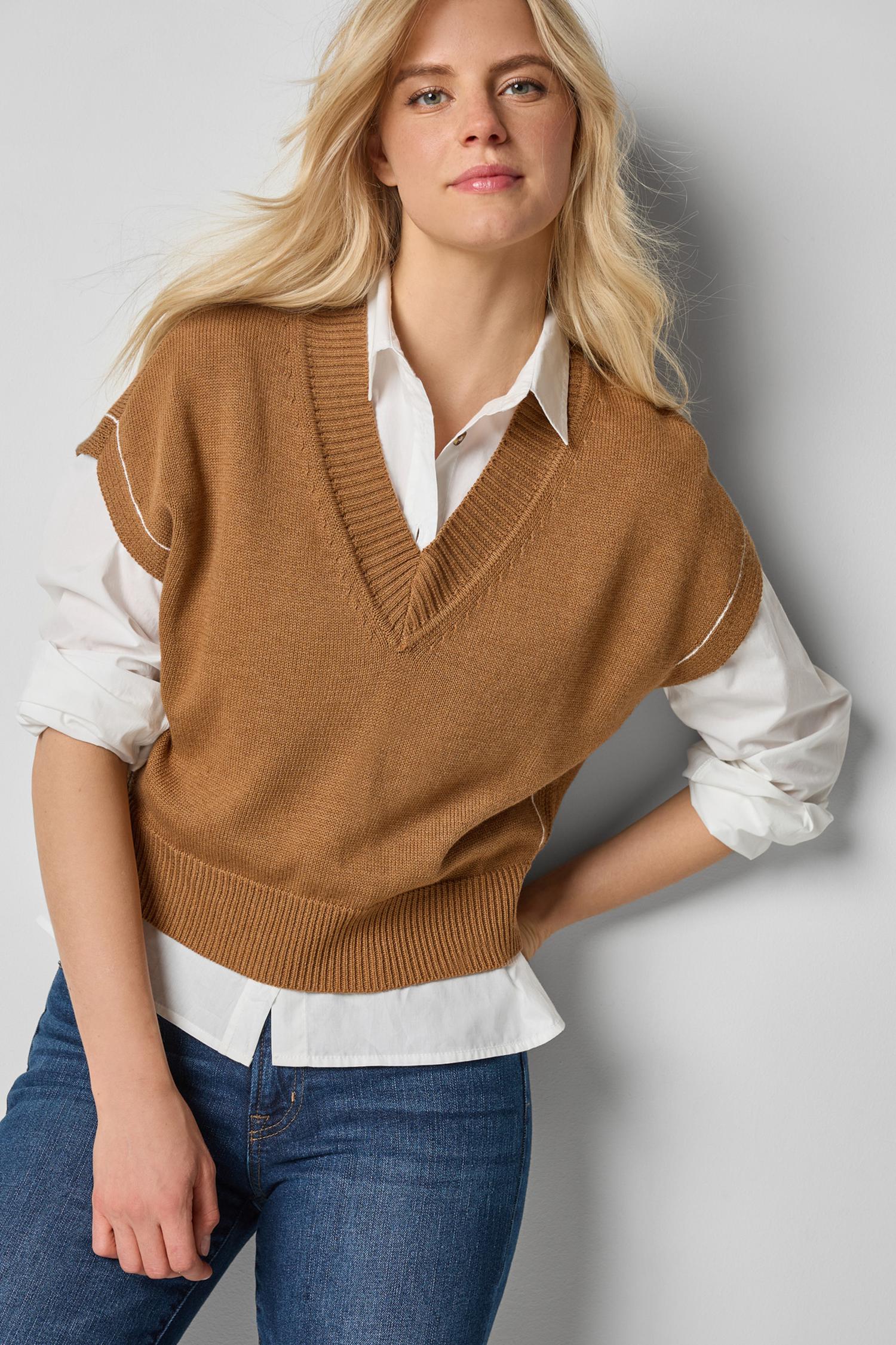 V-Neck Wedge Sweater Womens Sweater Cork A3