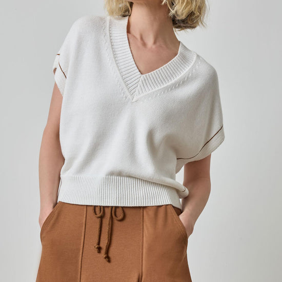 V-Neck Wedge Sweater in color White Image A1