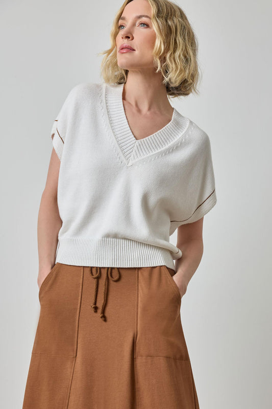 V-Neck Wedge Sweater in color White Image A1